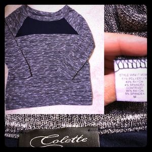 Sweater- navy blue color block/heathered